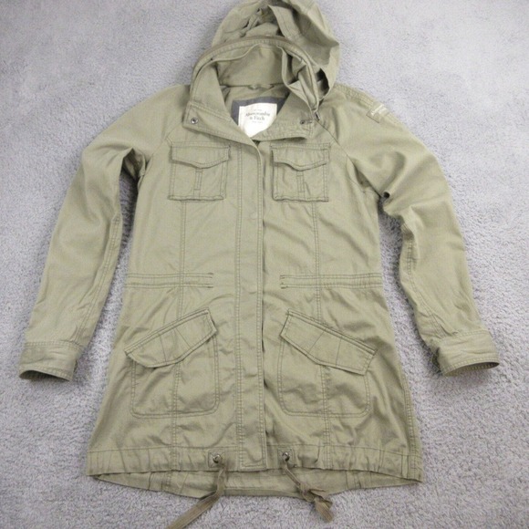Abercrombie & Fitch Womens Military Jacket size L Packable Hood Green - Picture 1 of 12